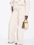 Jeans coupe droite beige à élastique à la taille