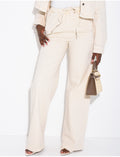 Jeans coupe droite beige à élastique à la taille