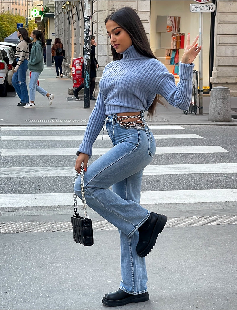 Jeans coupe droite avec chaînes