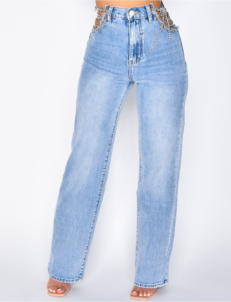 Jeans coupe droite avec chaînes