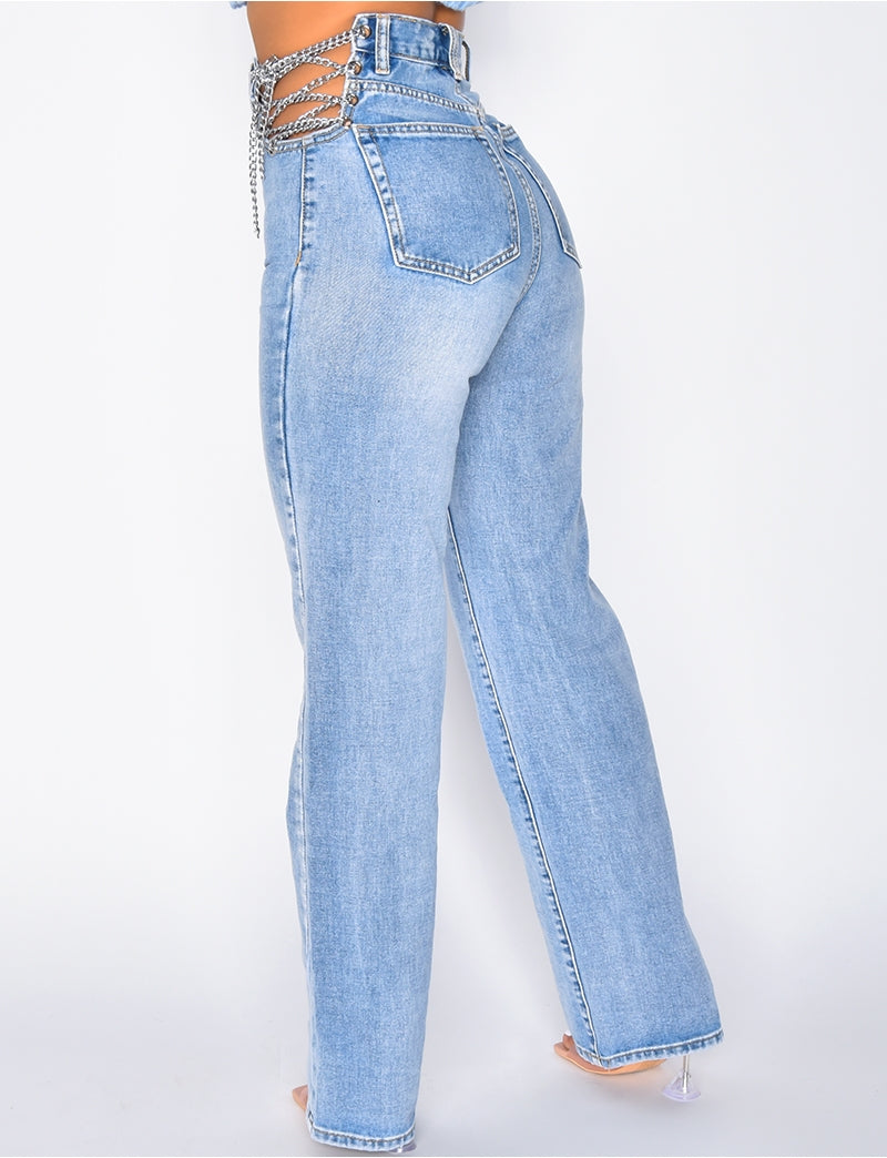 Jeans coupe droite avec chaînes