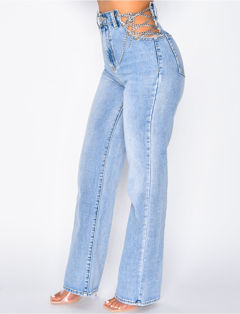 Jeans coupe droite avec chaînes