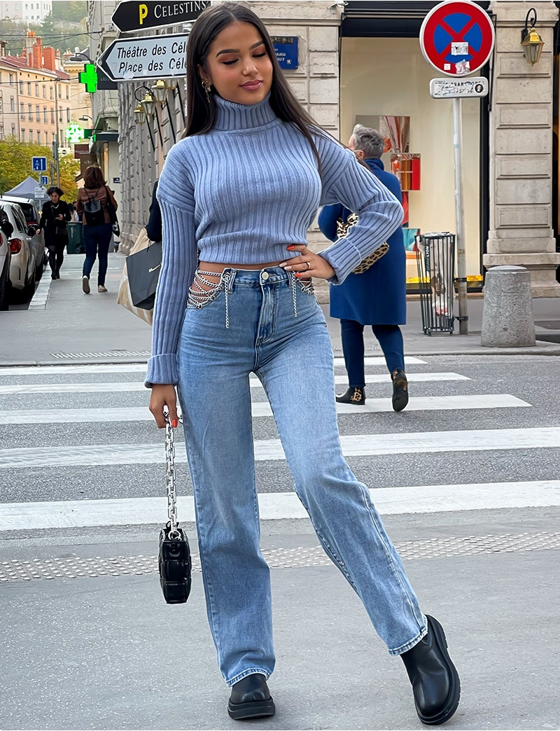 Jeans coupe droite avec chaînes