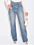 Jeans coupe droite délavé