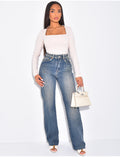 Jeans coupe droite délavé