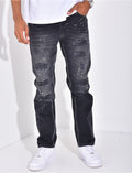 Jeans coupe droite destroy & à tâches de peinture