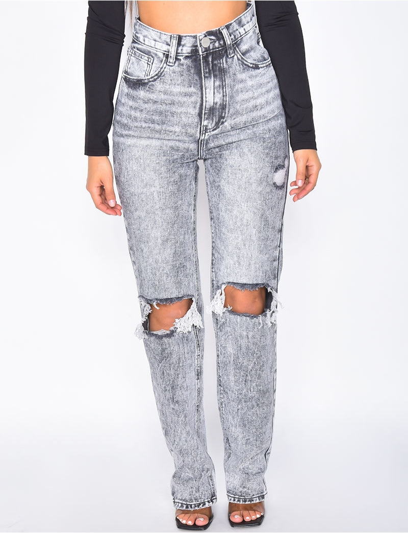 Jeans coupe droite destroy