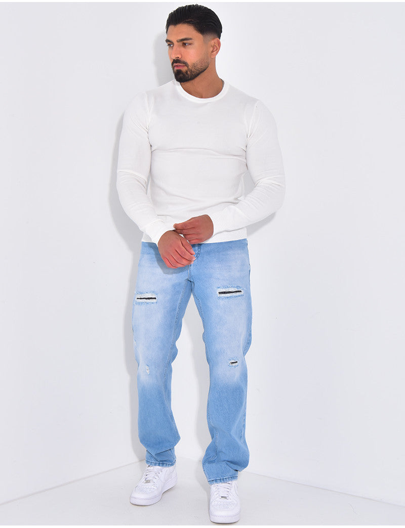 Jeans coupe droite destroy