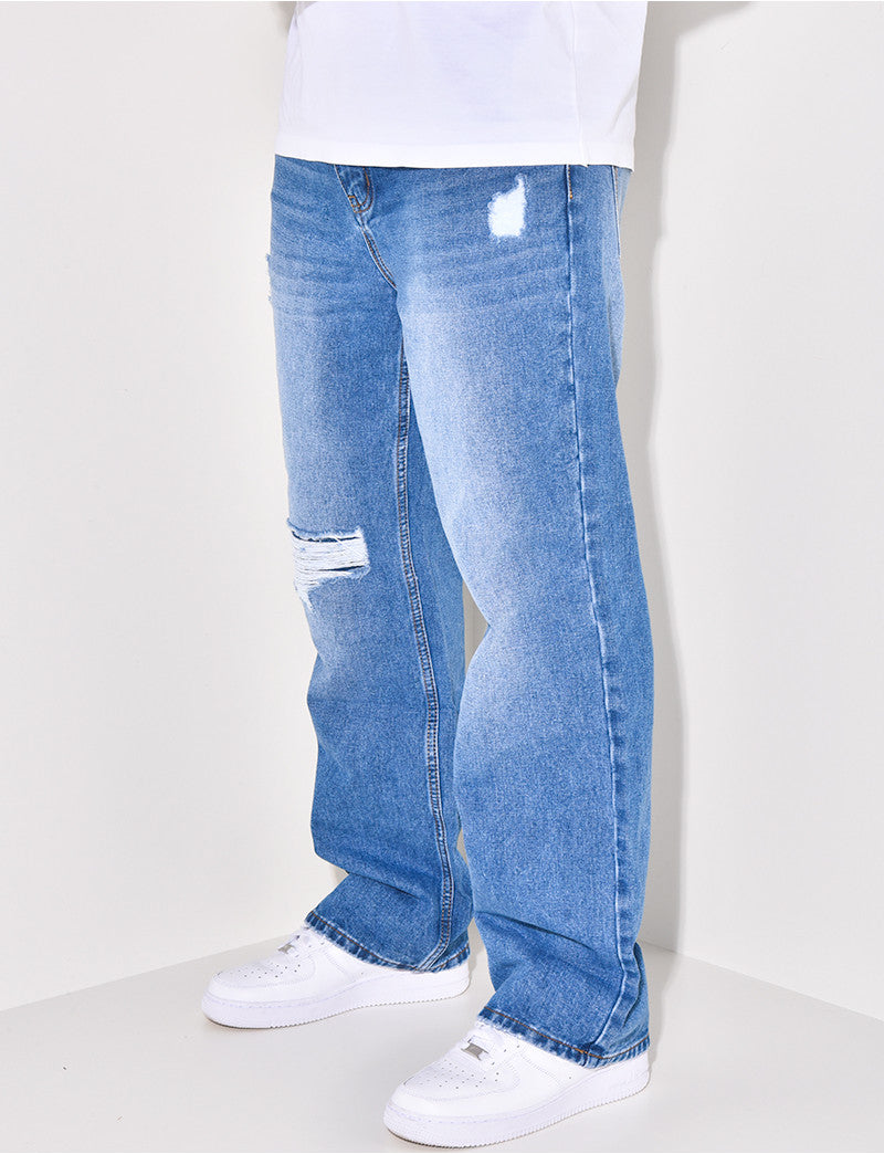 Jeans coupe droite destroy