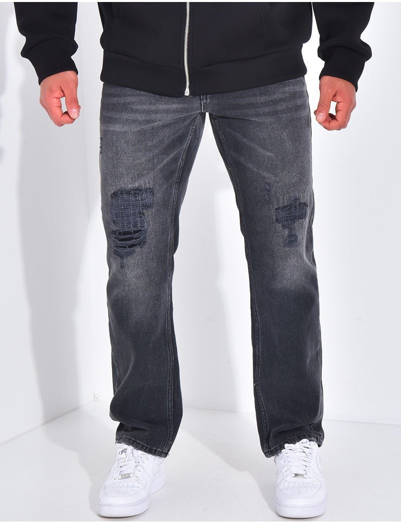 Jeans coupe droite destroy