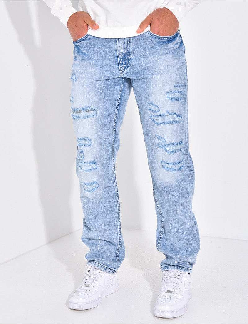 Jeans coupe droite destroy