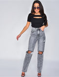 Jeans coupe droite destroy