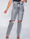 Jeans coupe droite destroy
