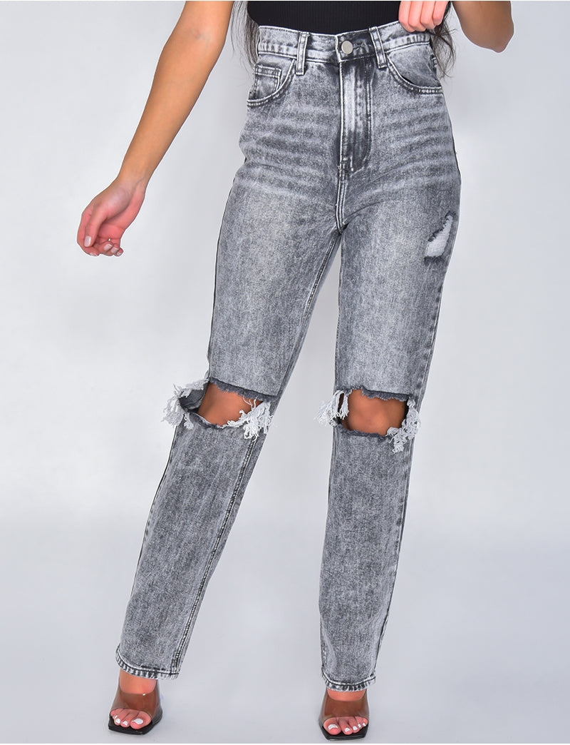 Jeans coupe droite destroy