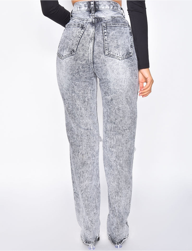 Jeans coupe droite destroy