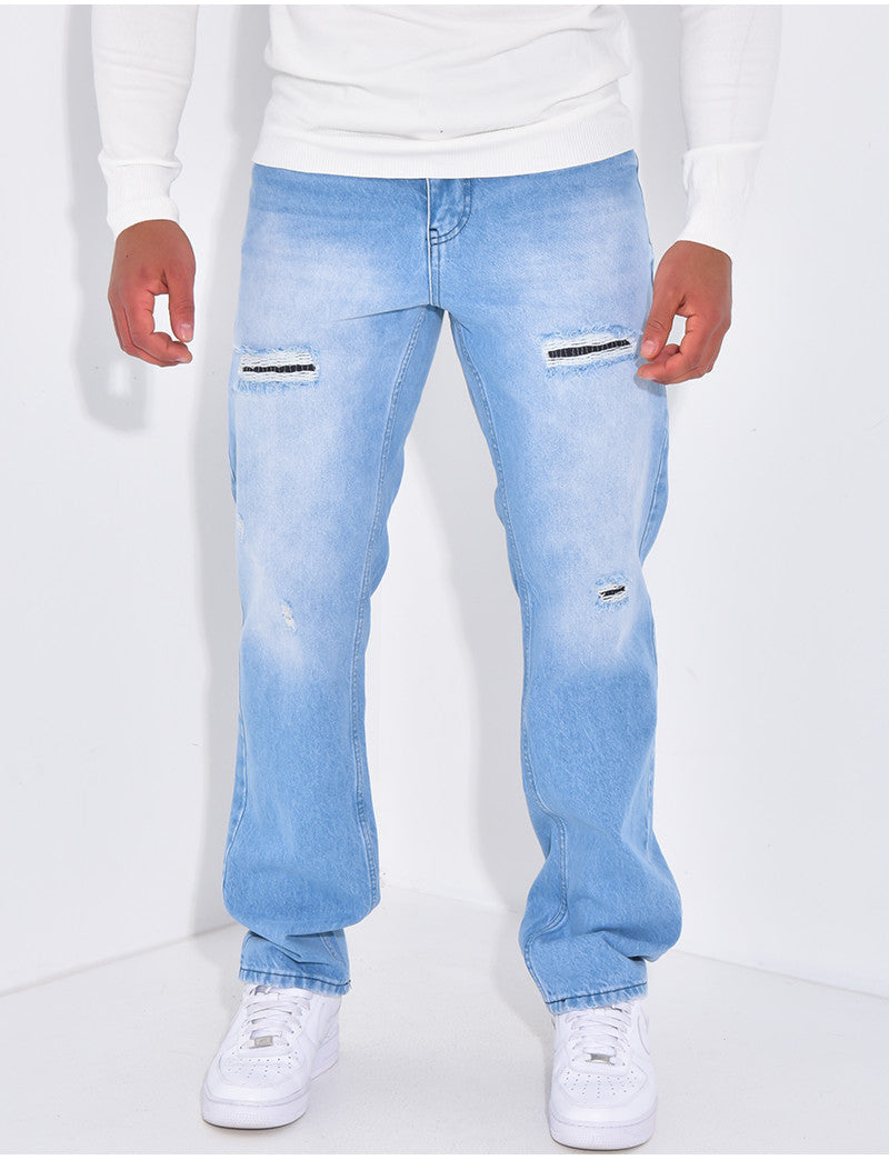 Jeans coupe droite destroy