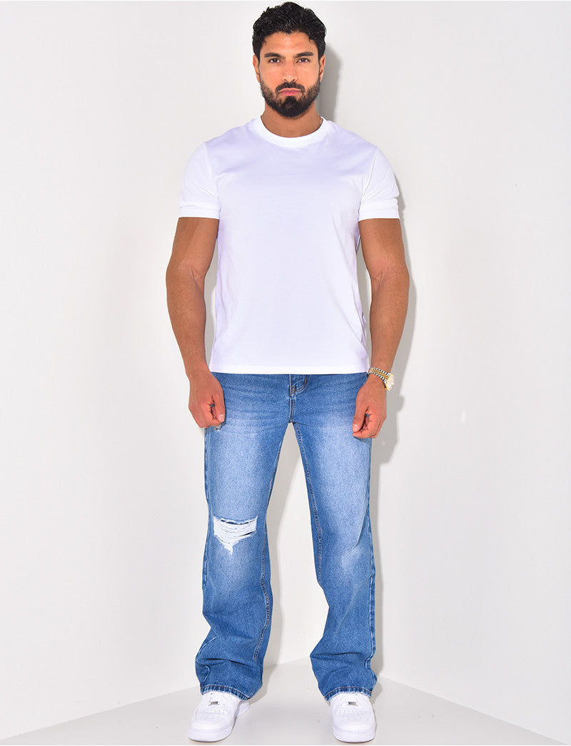Jeans coupe droite destroy