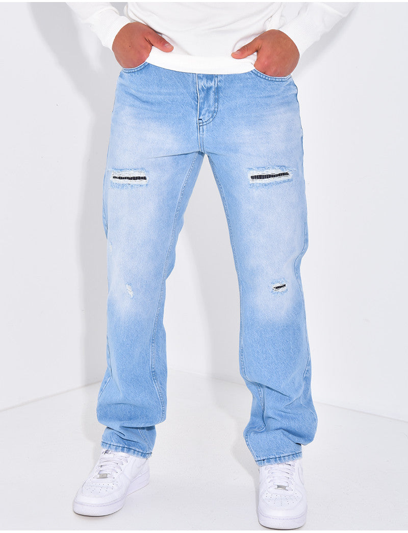 Jeans coupe droite destroy