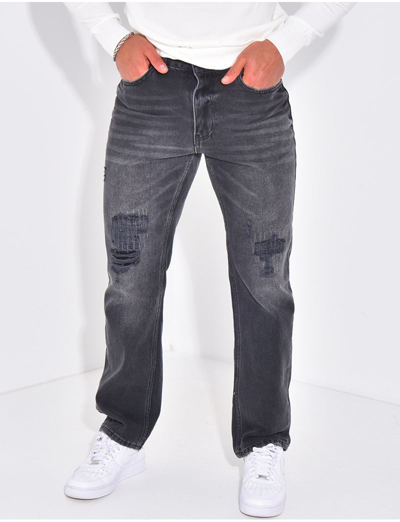 Jeans coupe droite destroy
