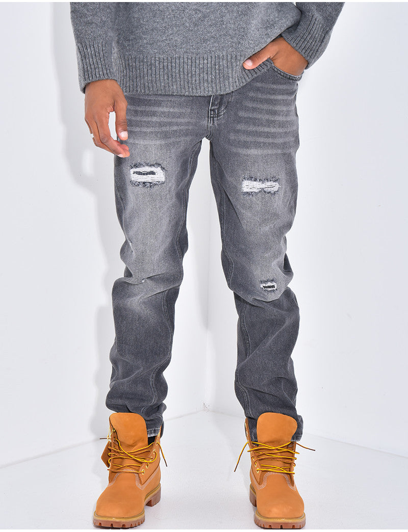 Jeans coupe droite destroy