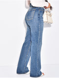 Jeans coupe droite stretchy à boutonnière croisée
