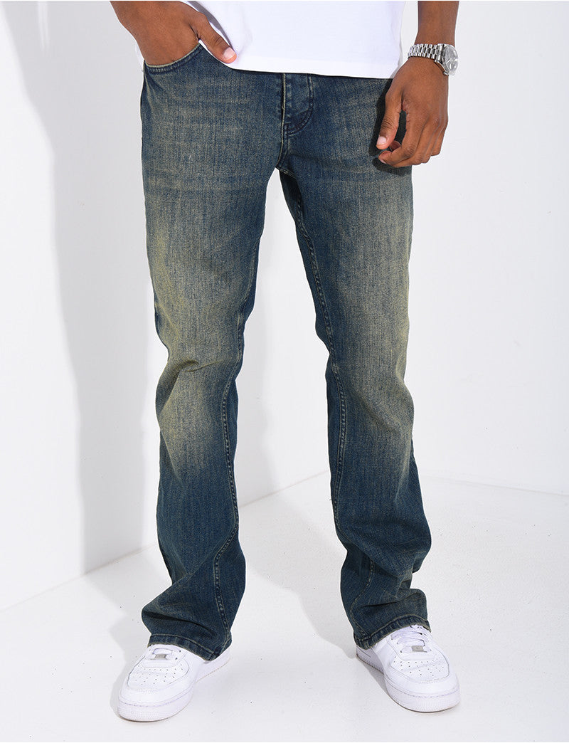 Jeans coupe droite effet vieilli