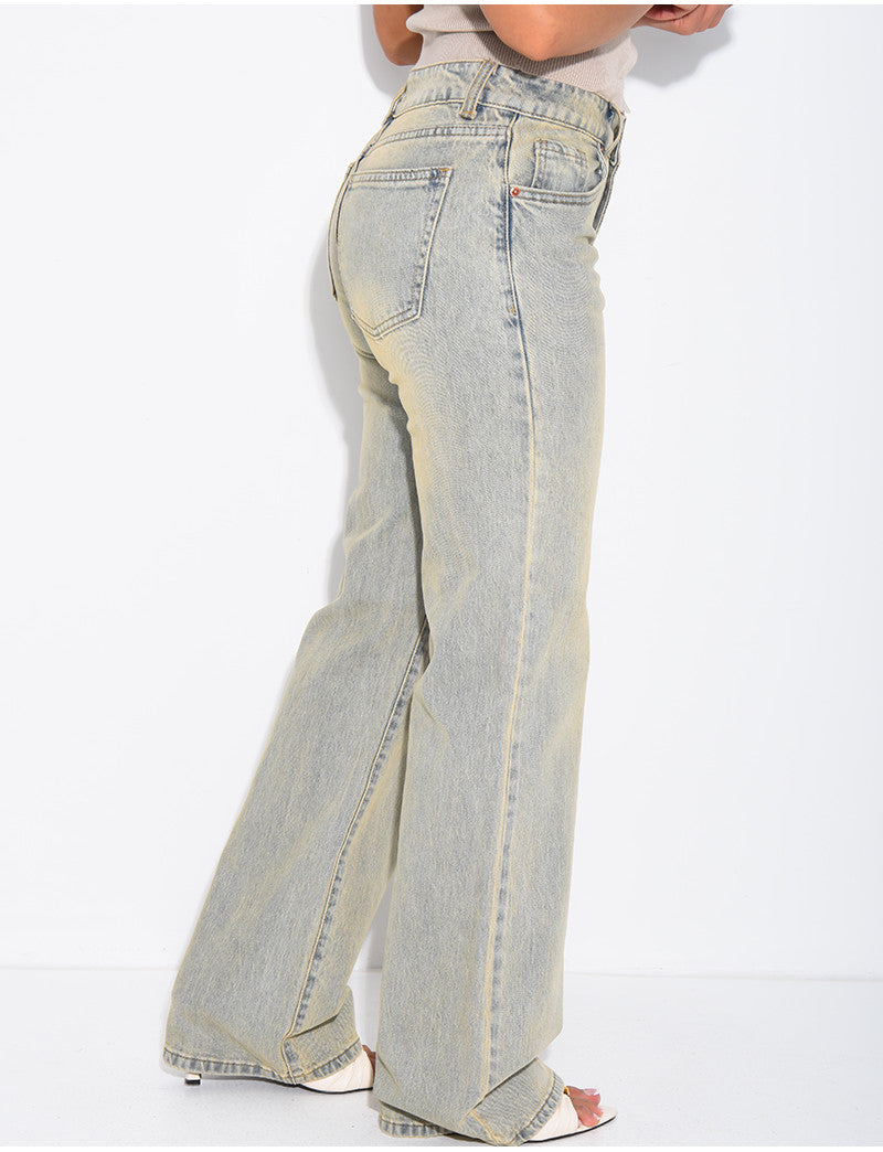 Jeans taille basse bleu clair wide leg