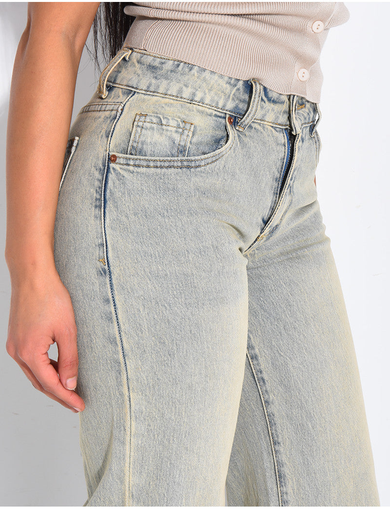 Jeans taille basse bleu clair wide leg