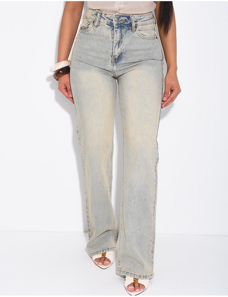 Jeans coupe droite délavage effet vintage