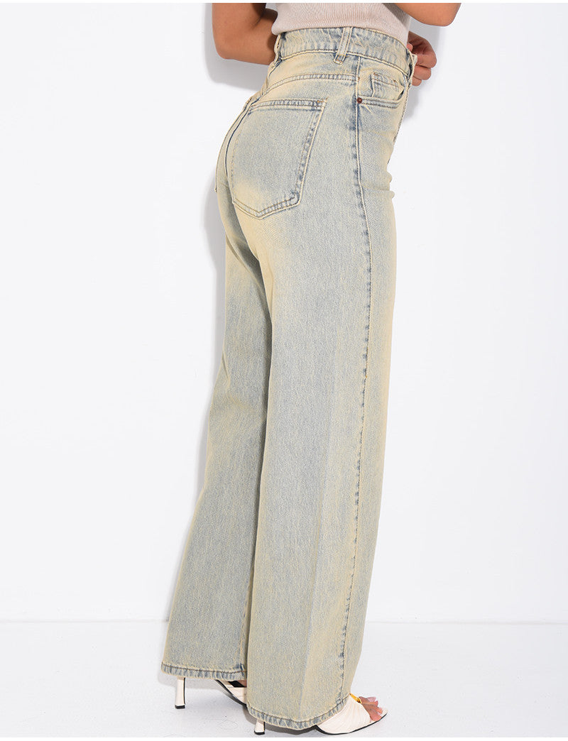 Jeans coupe ballon à délavage vintage