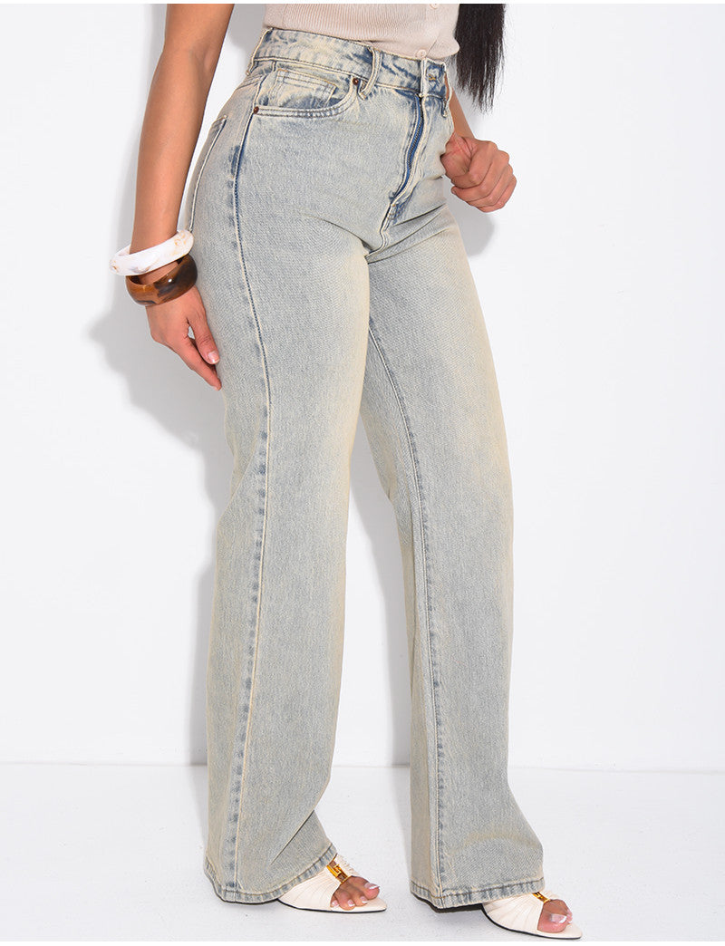 Jeans coupe droite délavage effet vintage