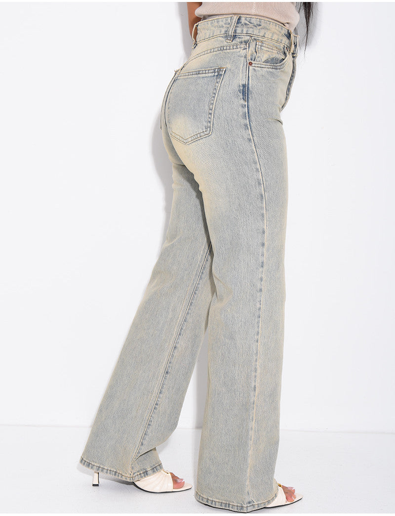 Jeans coupe droite délavage effet vintage