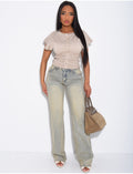 Jeans taille basse bleu clair wide leg