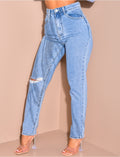 Jeans coupe droite taille haute destroy
