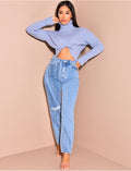 Jeans coupe droite taille haute destroy