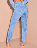 Jeans coupe droite taille haute destroy