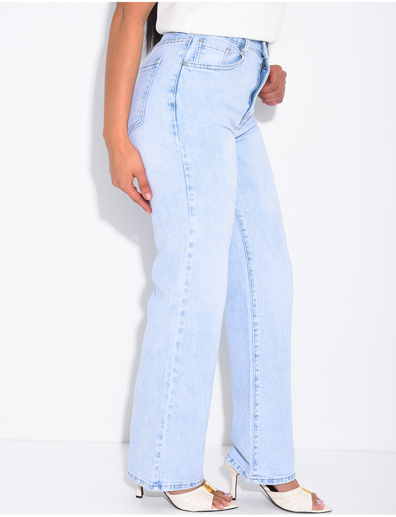 Jeans coupe droite taille haute en tissu stretch