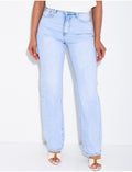 Jeans coupe droite taille haute en tissu stretch