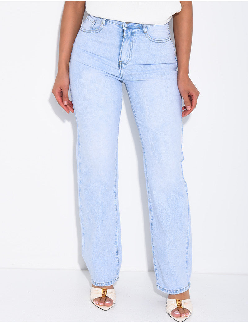 Jeans coupe droite taille haute en tissu stretch