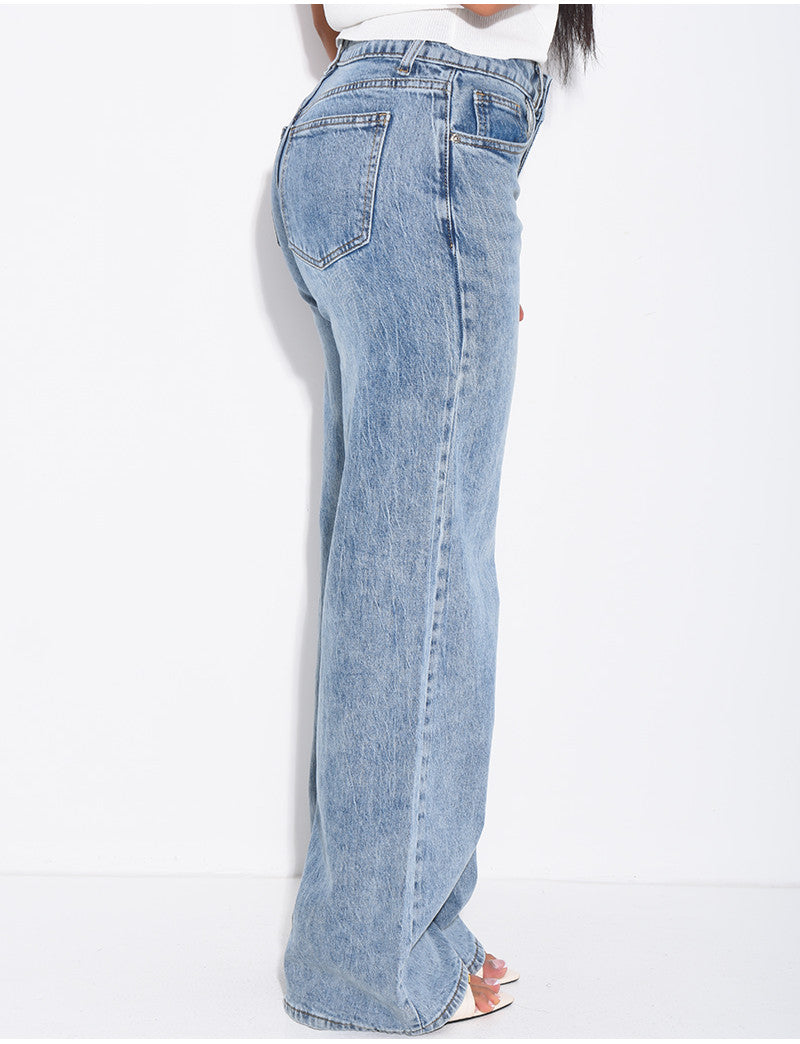 Jeans taille basse wid leg délavé