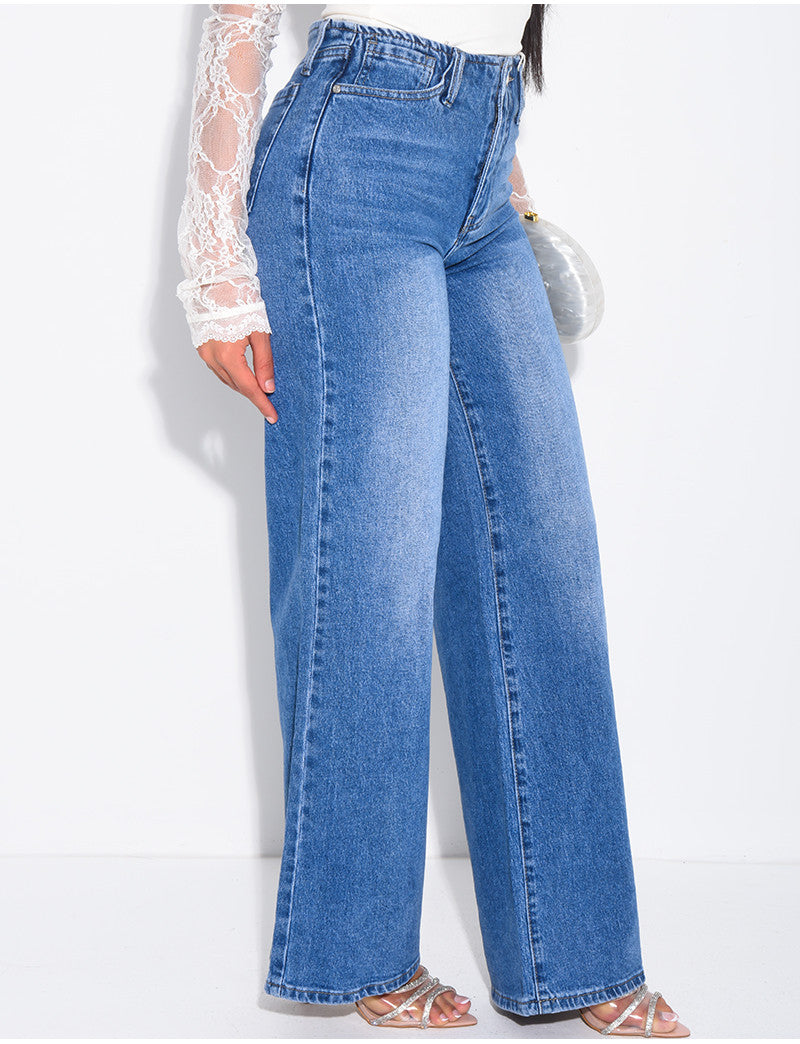 Jeans coupe droite taille haute sans taille