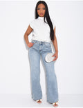 Jeans coupe large taille moyenne délavé