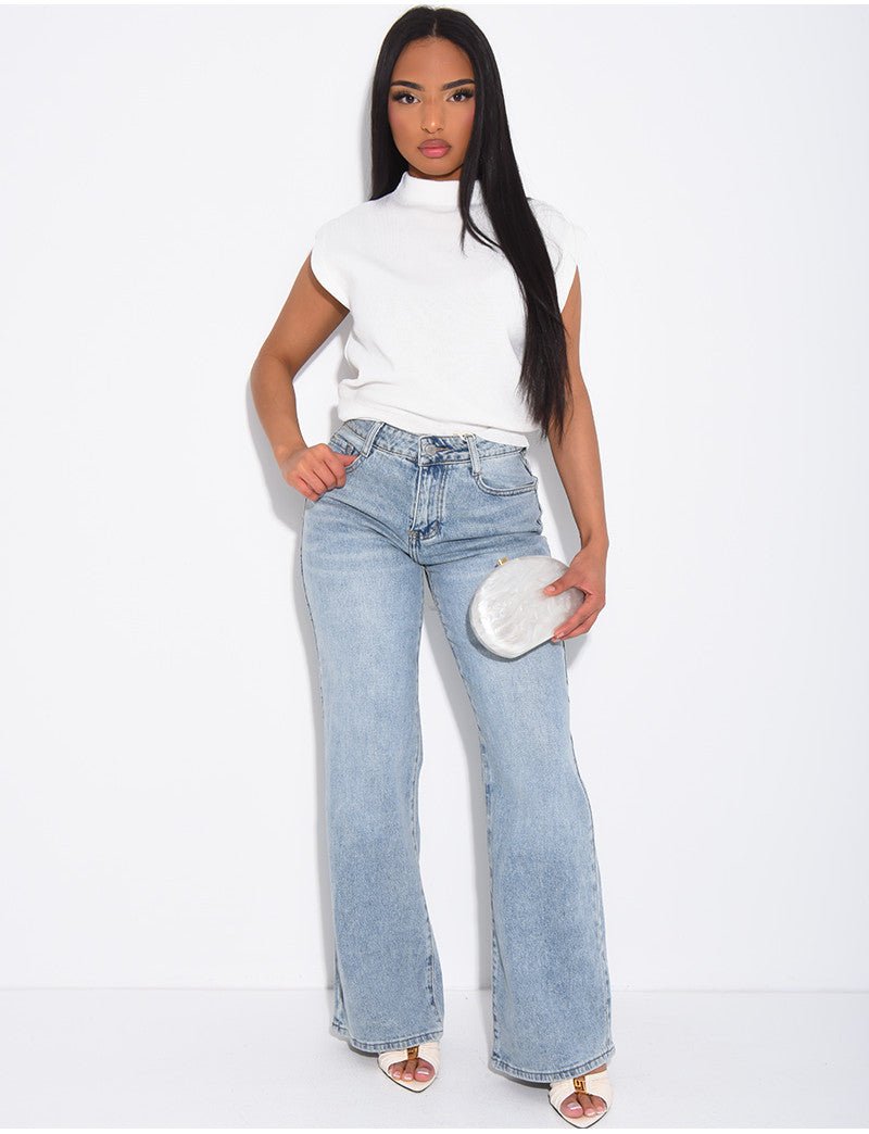 Jeans coupe large taille moyenne délavé