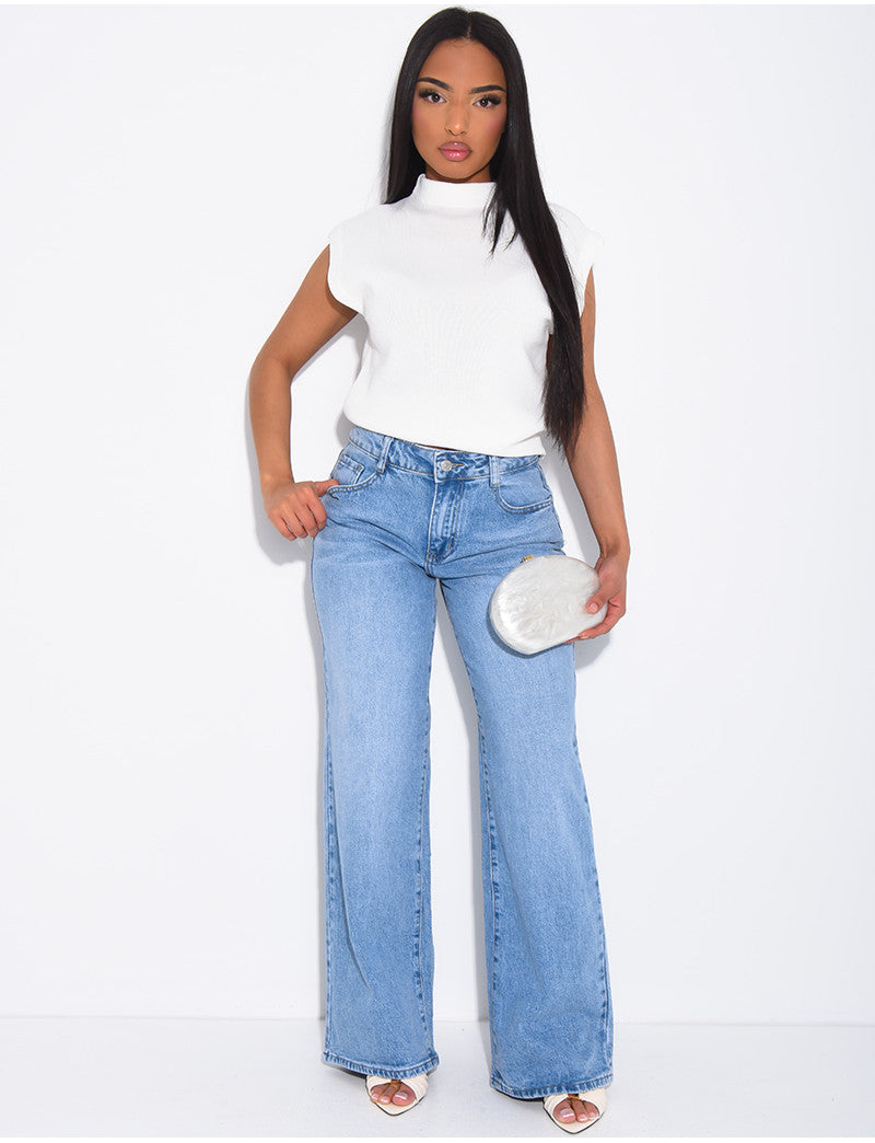 Jeans coupe large taille moyenne délavé