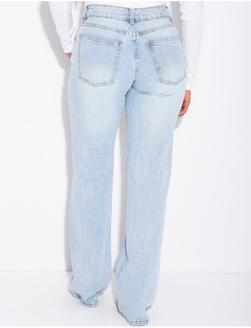 Jeans taille basse bleu clair wide leg