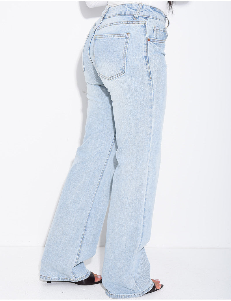 Jeans taille basse bleu clair wide leg