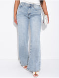 Jeans coupe large taille moyenne délavé