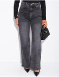 Jeans coupe droite délavé en tissu stretch
