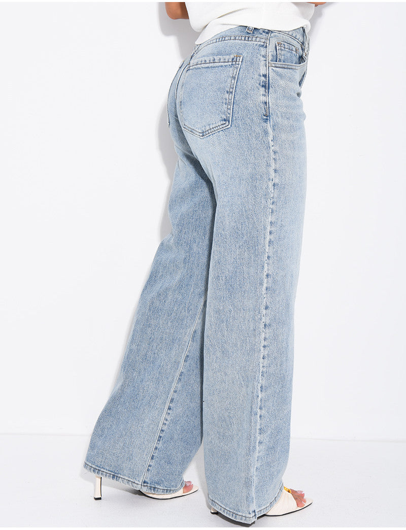 Jeans coupe large taille moyenne délavé