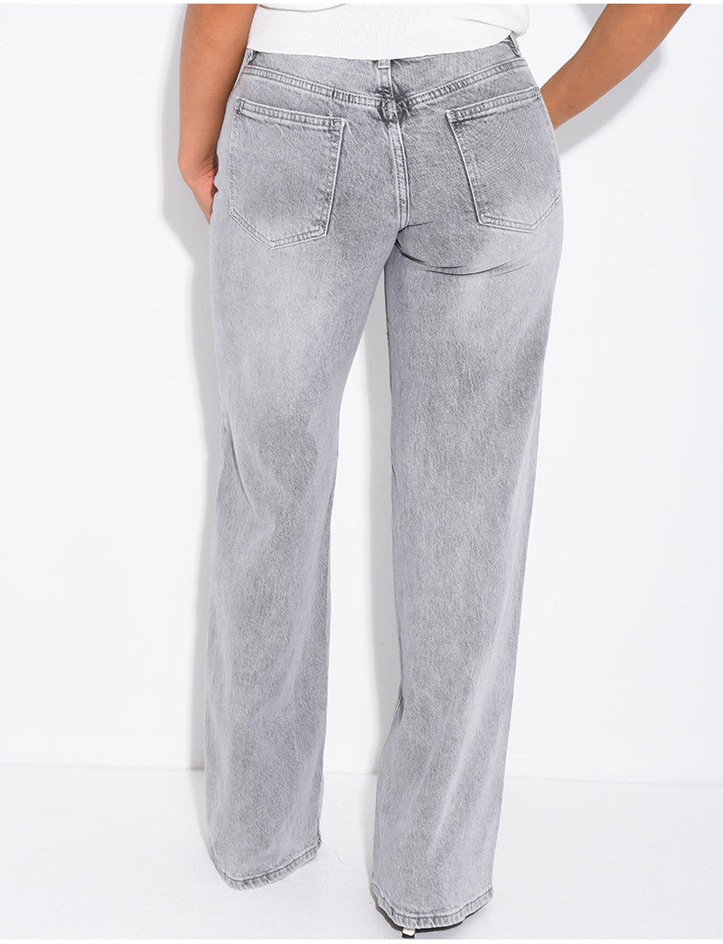 Jeans taille basse wid leg délavé